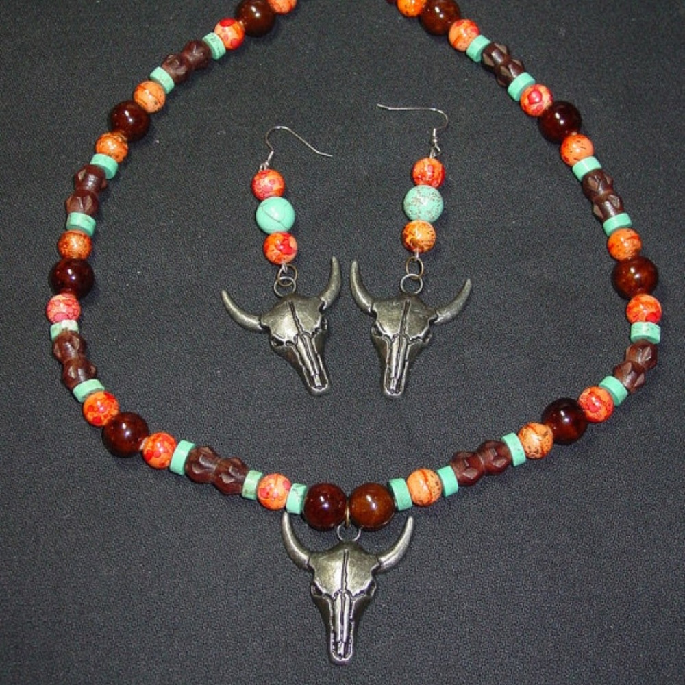 Southwestern Skull Handmade Necklace & Earrings